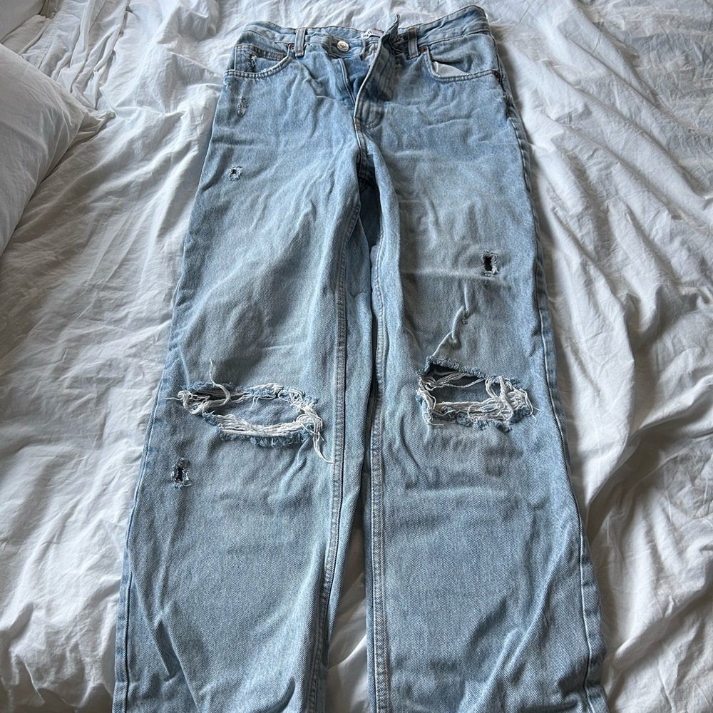 Zara high waisted distressed baggy jeans